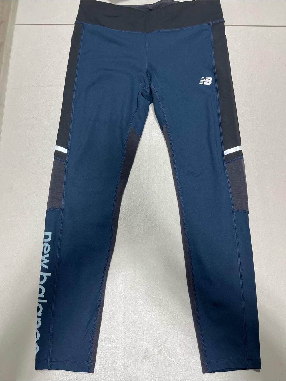 New Balance Navy and Black Women's Track Tights with Side Branding
